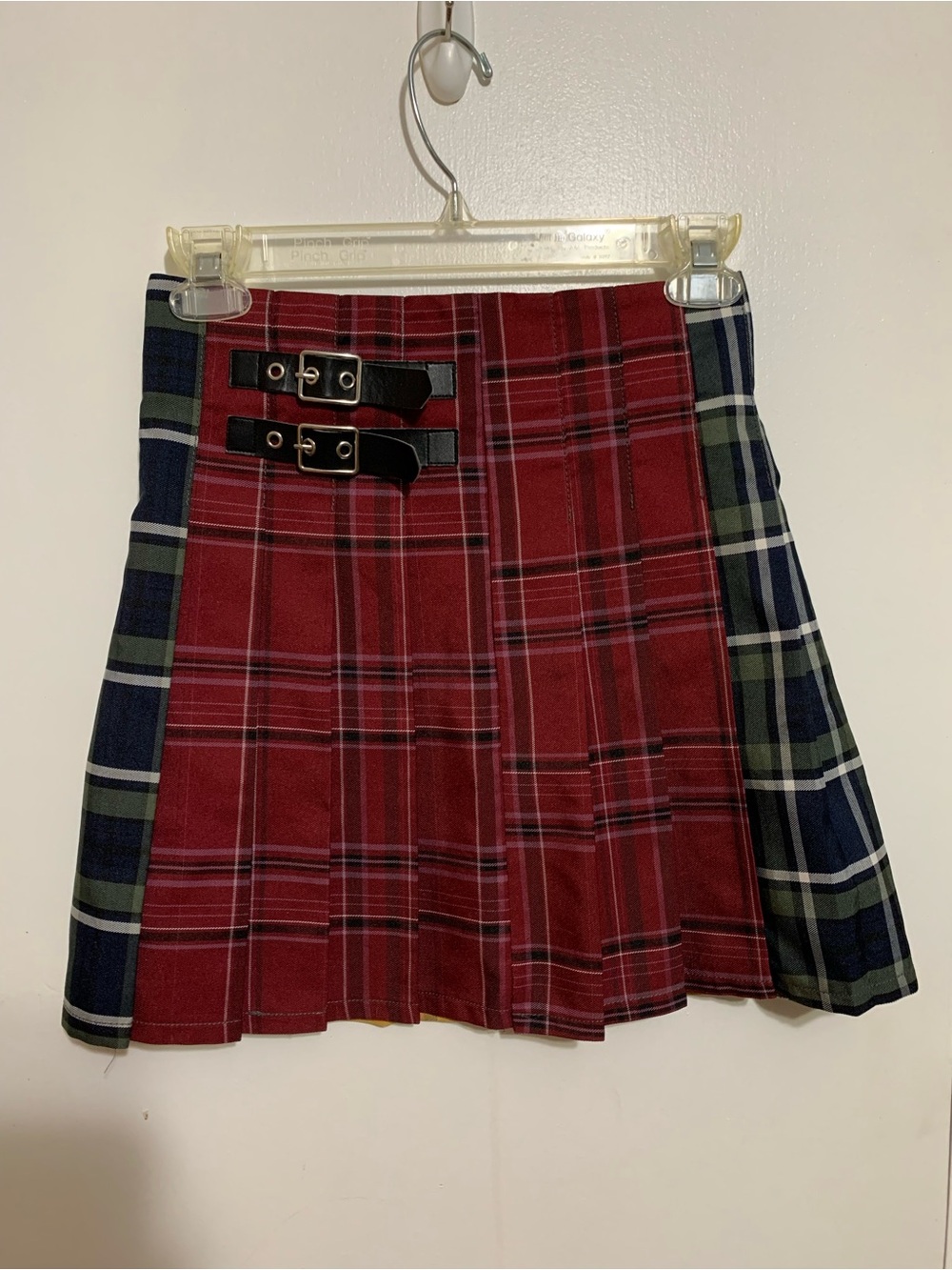 No Boundaries XS Y2K Mixed Plaid Pleated Mini Skirt Double Buckle